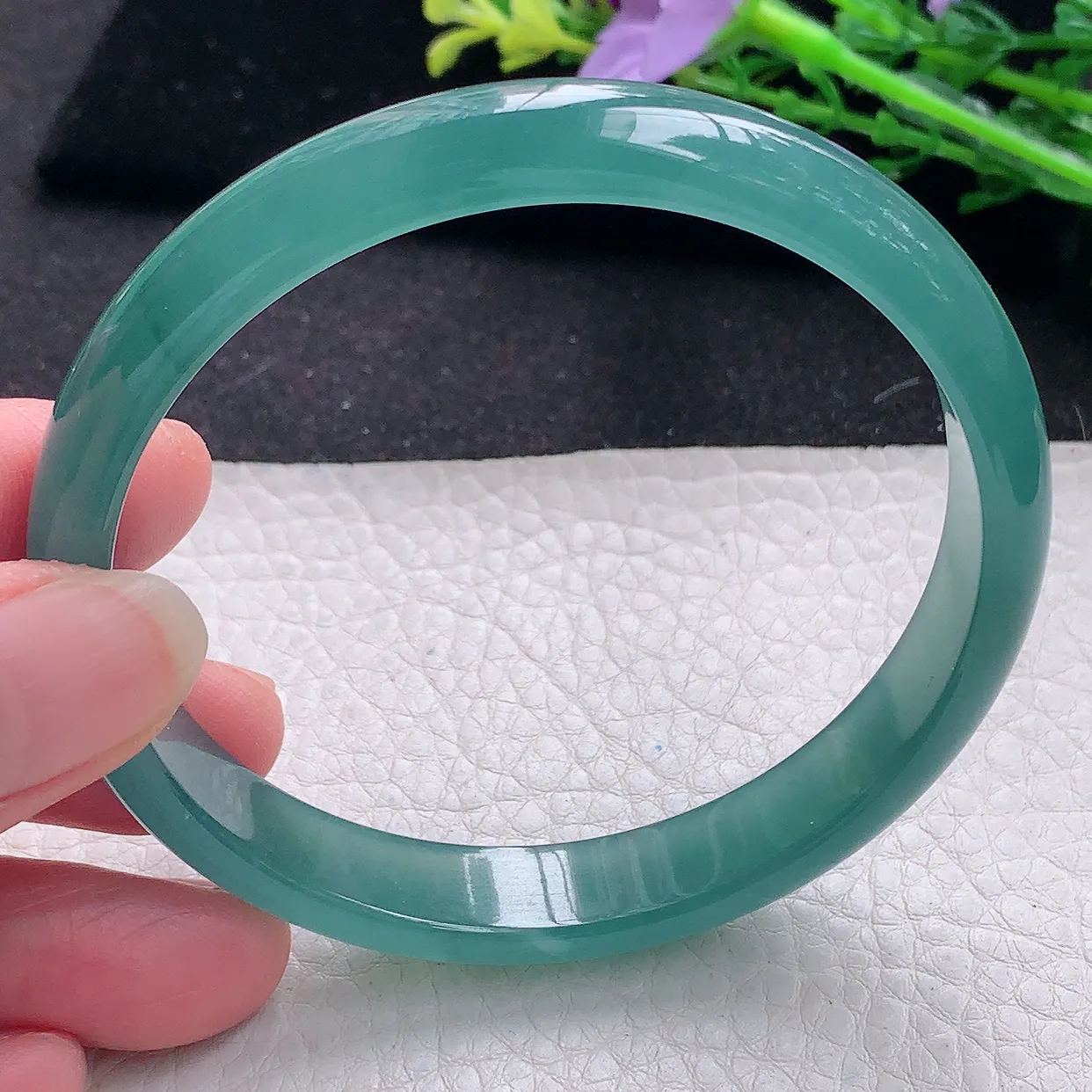 yh大圈口62*11*6平安镯 翡翠a货玉手镯冰蓝宽边珠宝玉手环