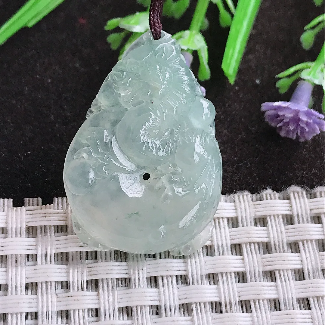 天然A货翡翠31.3/22.5/6.5老坑冰透果冻胶冰飘花龙牌吊坠翡翠龙行天下挂件