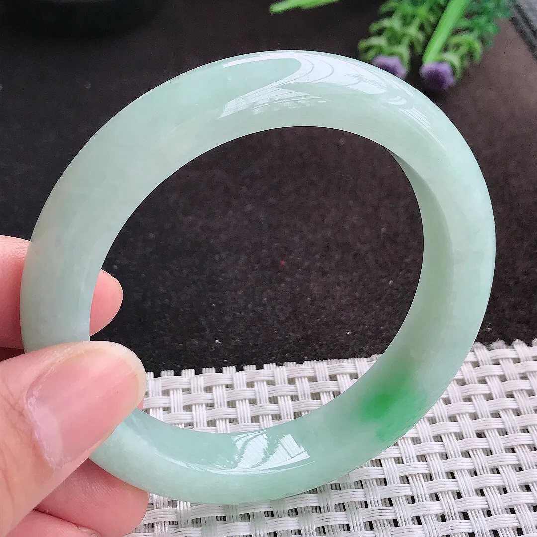 天然A货翡翠58.5/12.5/9.7老坑秀气冰润冰晴绿手镯宽边玉镯