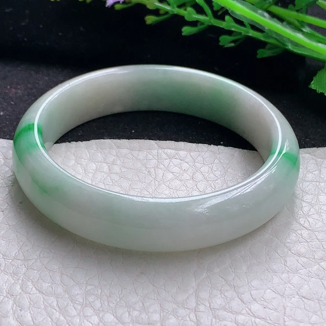 xx小圈口51*12.3*6.8平安镯 翡翠a货玉手镯飘绿宽边珠宝玉手环