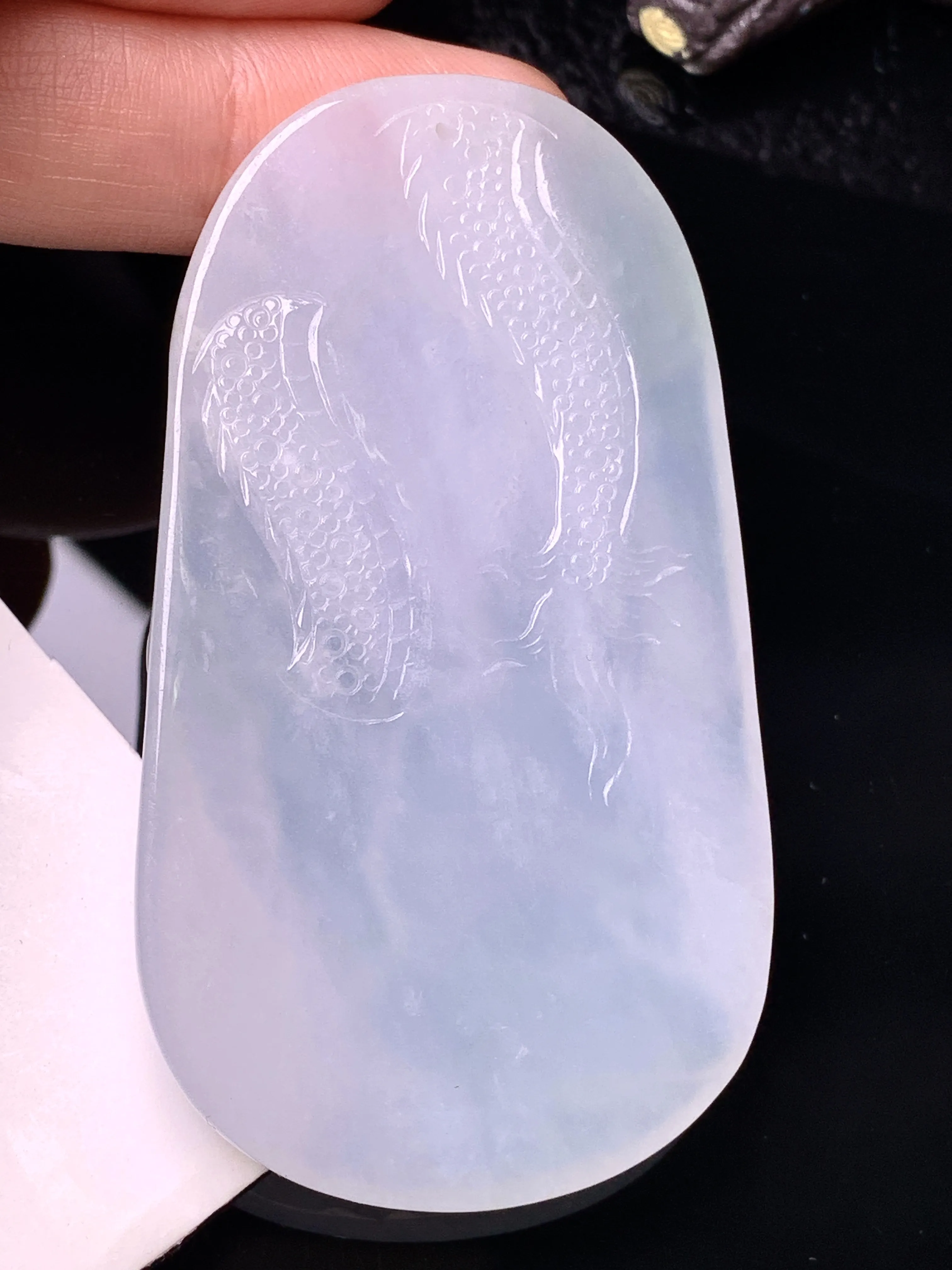 冰种乘龙观音菩萨吊坠 玉质细腻 水润亮眼 色泽艳丽 整体尺寸64.5*36.7*5.8