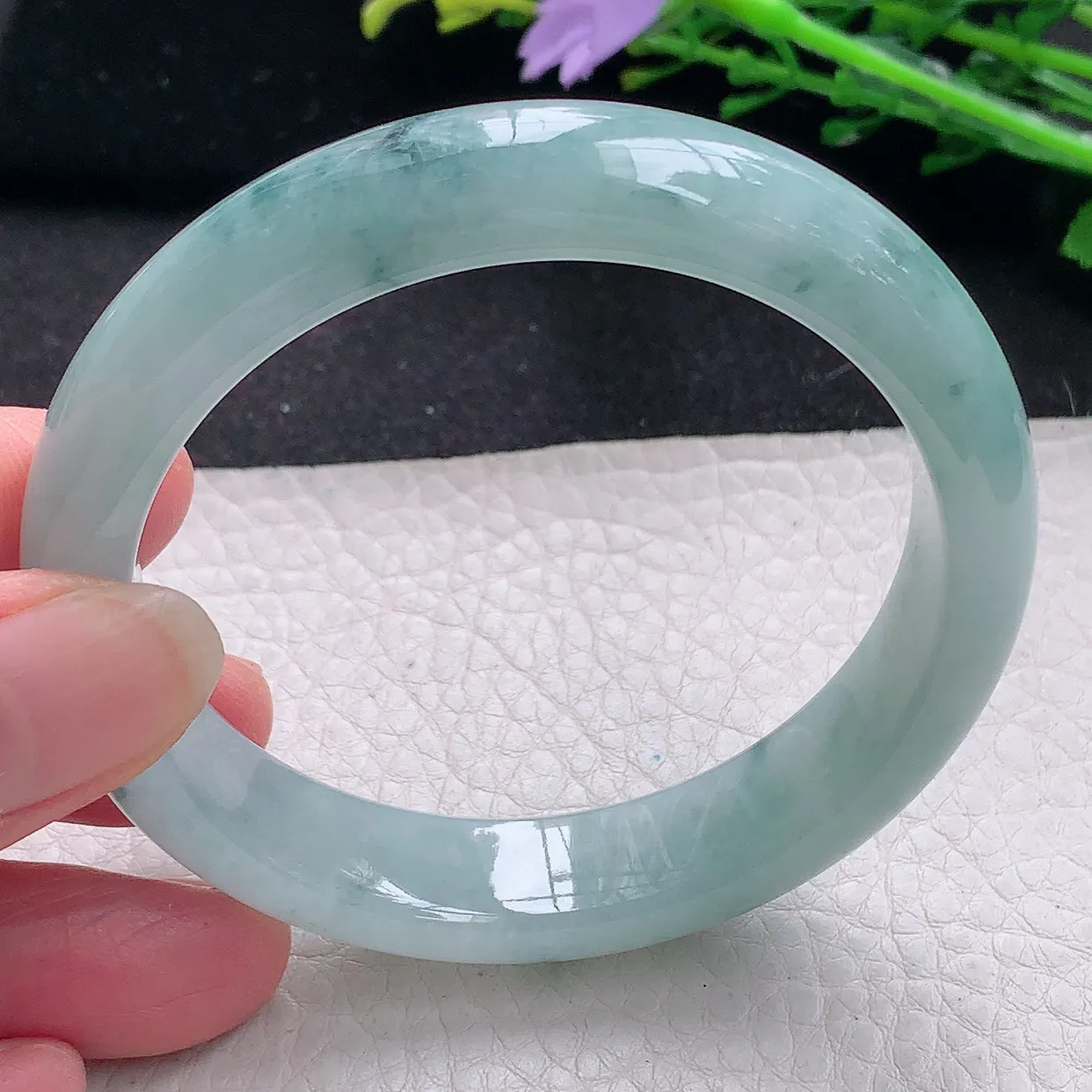 xx自然光56*12.8*7.8平安镯 翡翠a货玉手镯冰飘花宽边珠宝玉手环