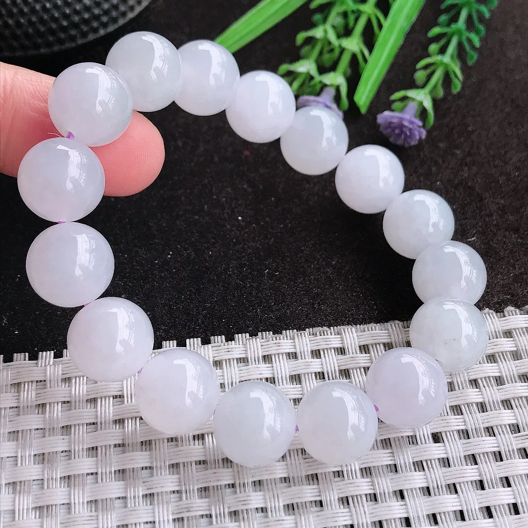 天然A货翡翠12.6/16颗老坑冰润水灵月光白玉珠手链圆珠手串