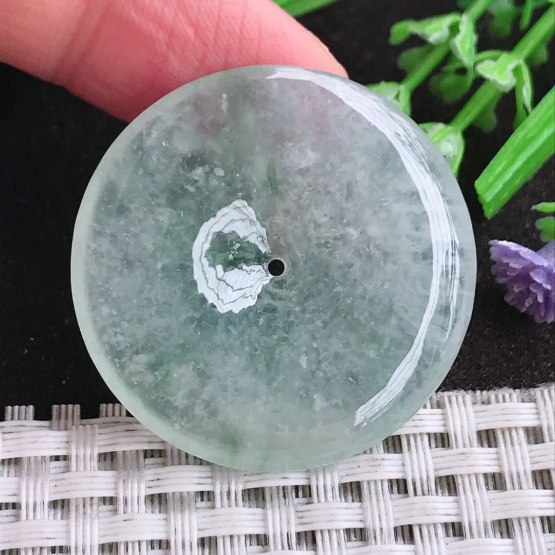 天然A货翡翠34.8/5.5老坑冰种果冻胶平安扣吊坠翡翠玉扣挂件