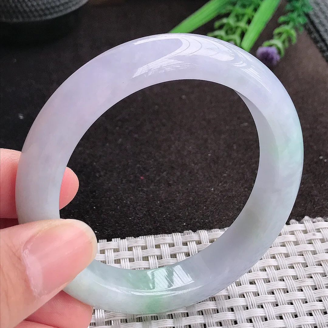 天然A货翡翠56.5/12.5/9.3老坑冰润起胶紫罗兰手镯宽边玉镯