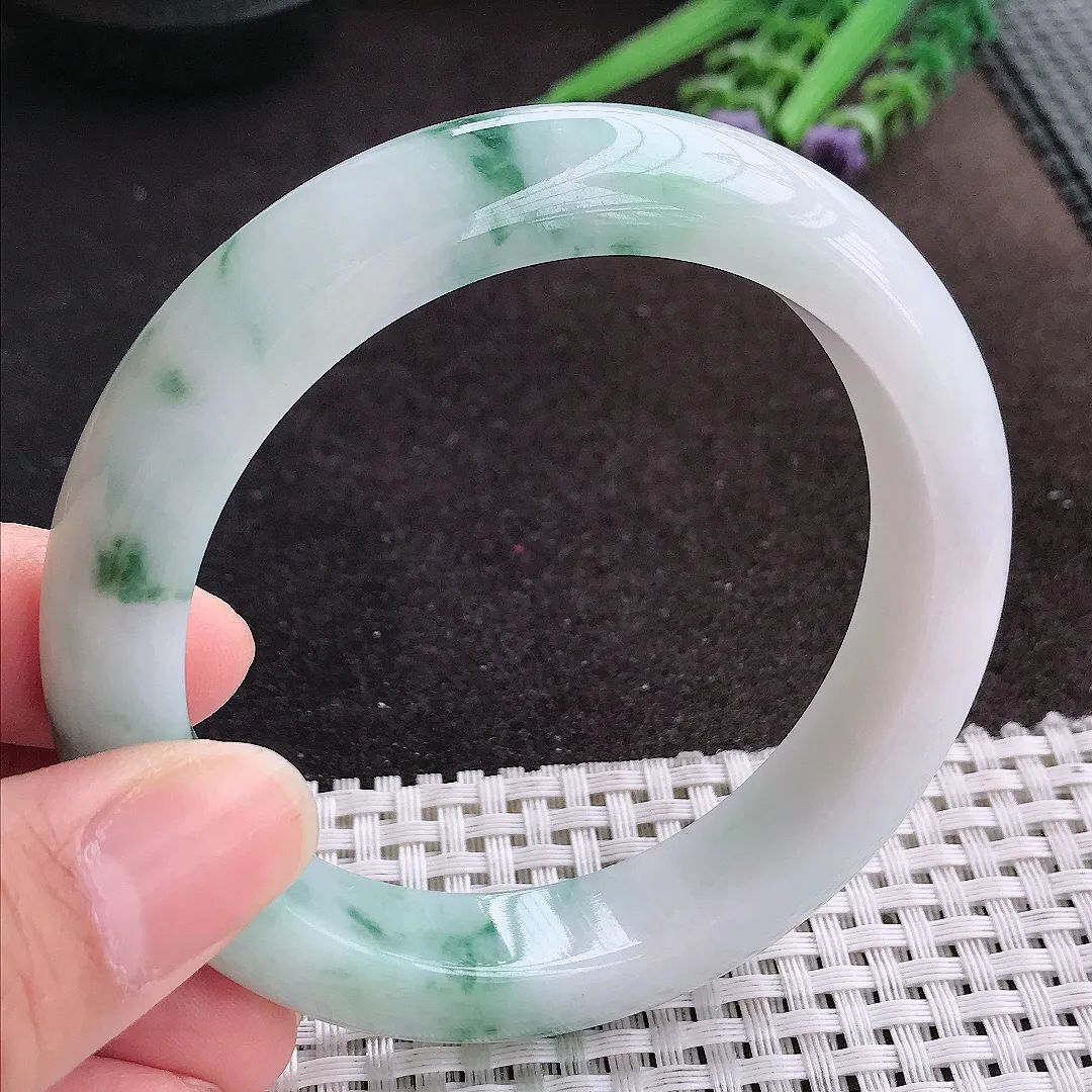 天然A货翡翠60/12.6/9.5老坑精美油润飘花手镯宽边玉镯