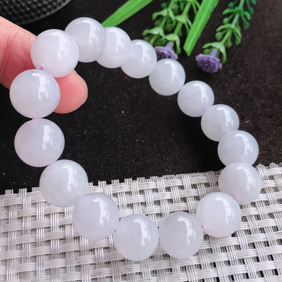 天然A货翡翠12.6/16颗老坑冰润水灵月光白玉珠手链圆珠手串