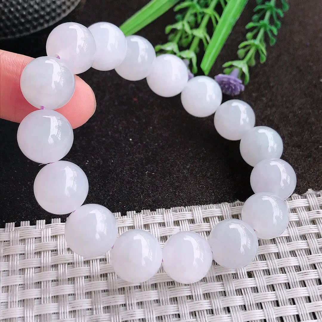 天然A货翡翠12.6/16颗老坑冰润水灵月光白玉珠手链圆珠手串