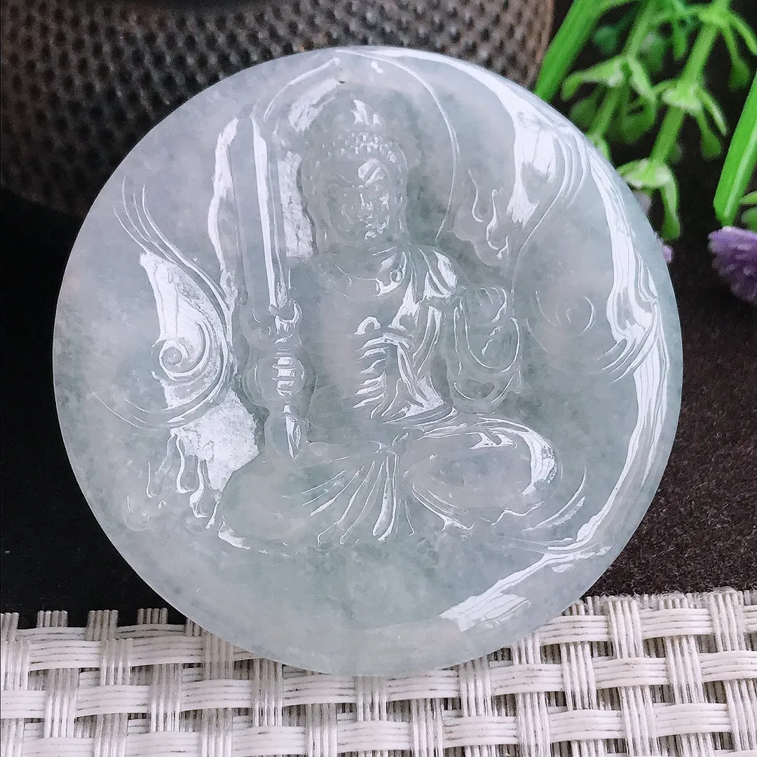 天然A货翡翠51/5老坑秀气冰润不懂明王吊坠翡翠挂件