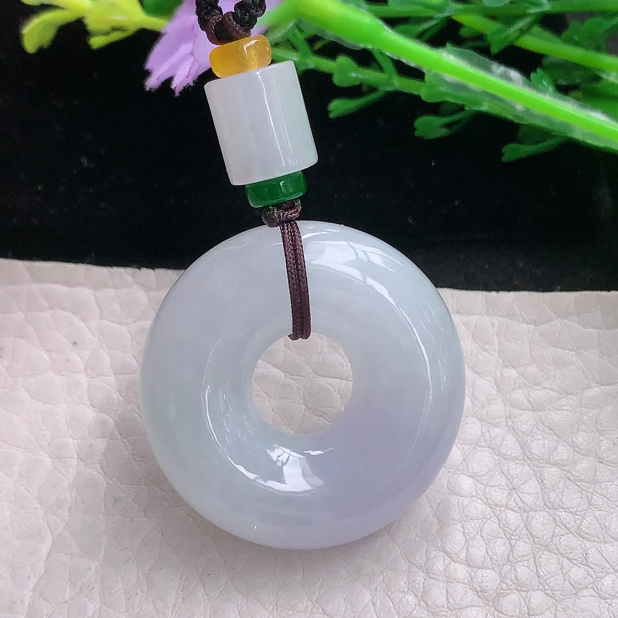 zen自然光32*9.5天然缅甸翡翠冰紫甜甜圈 平安扣玉吊坠 玉挂件