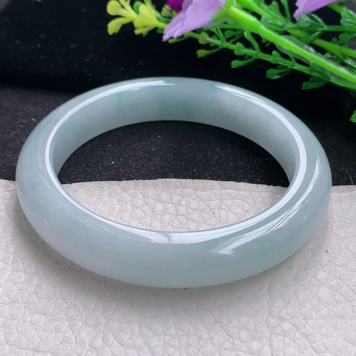 r自然光59*12*9.2平安镯 翡翠a货玉手镯冰胶白月光宽边珠宝玉手环