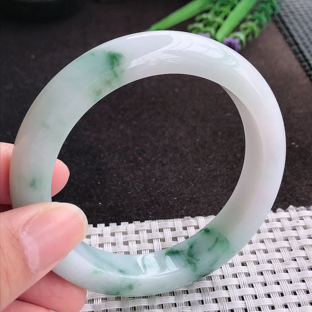 天然A货翡翠60/12.6/9.5老坑精美油润飘花手镯宽边玉镯