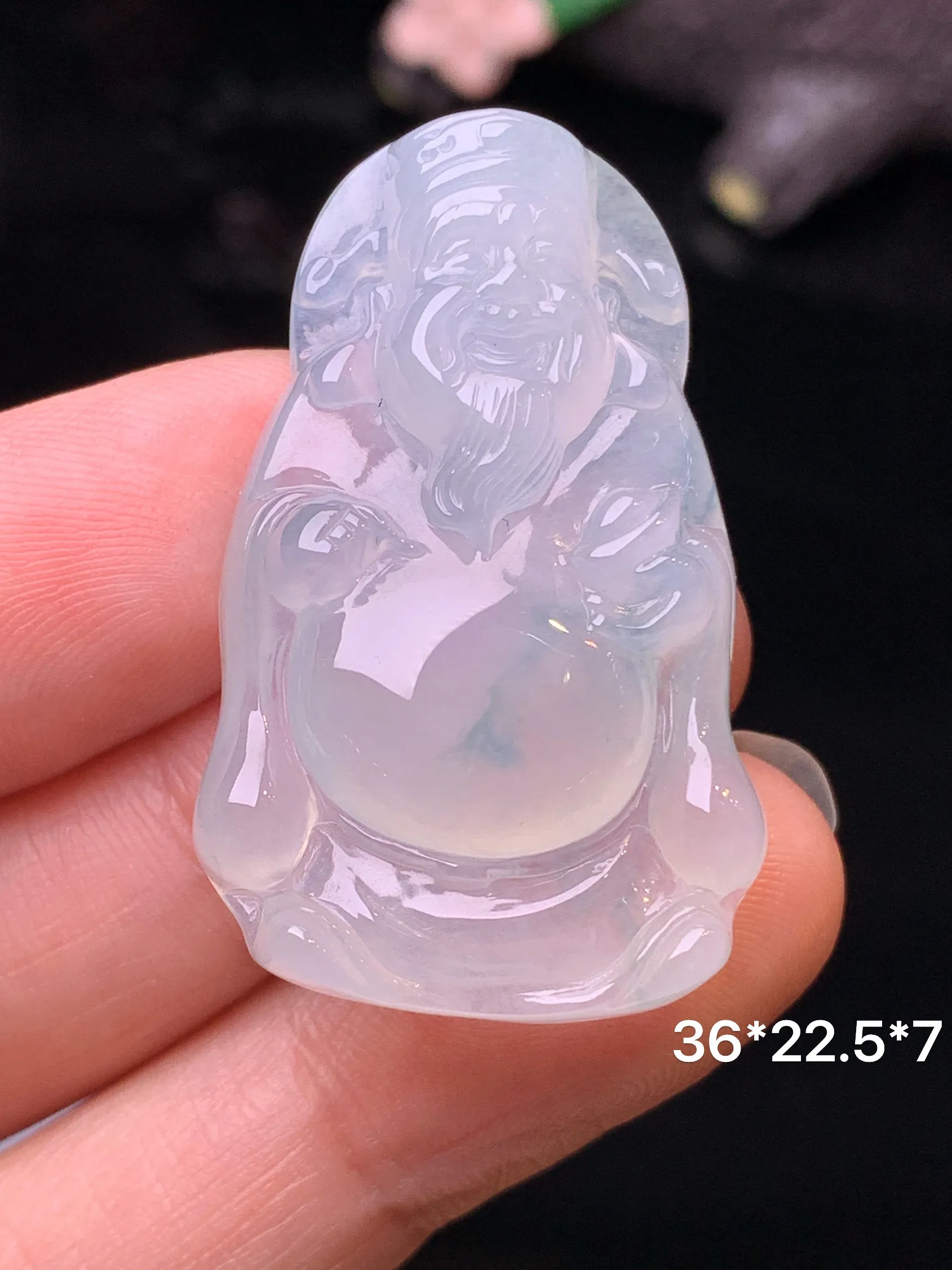 冰种财神吊坠 玉质细腻 水润亮眼 色泽艳丽 整体尺寸36*22.5*7