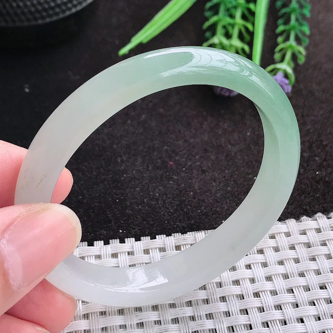 天然A货翡翠53.5/46/10/7老坑冰润起胶冰晴贵妃手镯宽边玉镯