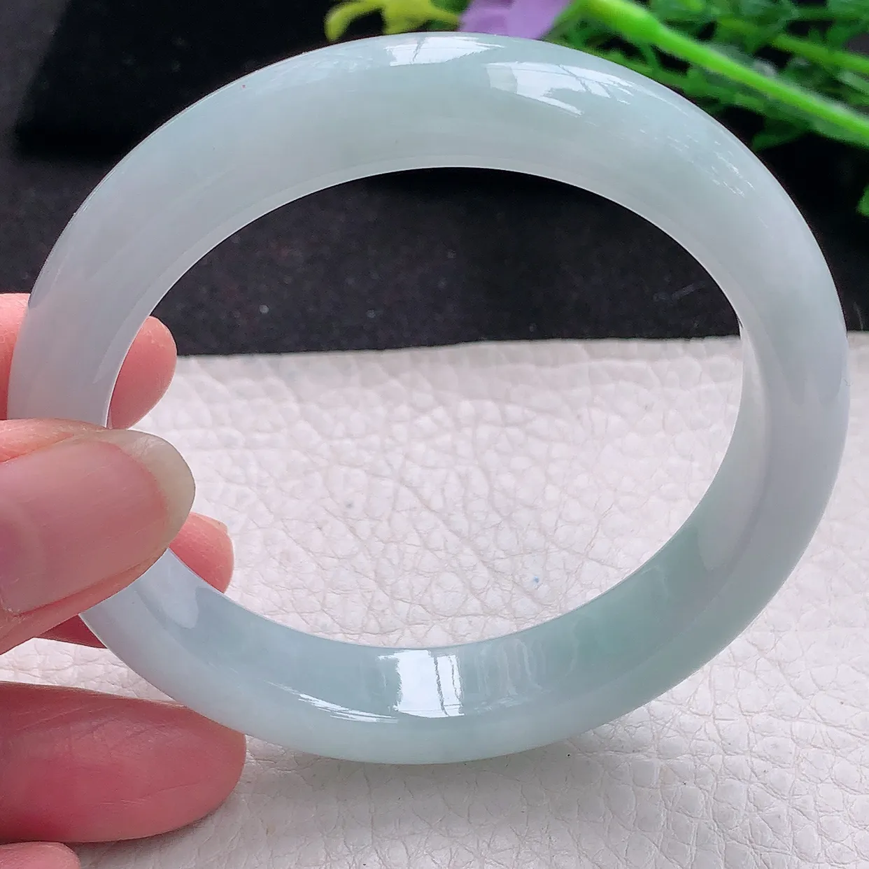 xx自然光58*12.2*8.8平安镯 翡翠a货玉手镯冰胶蓝韵宽边珠宝玉手环