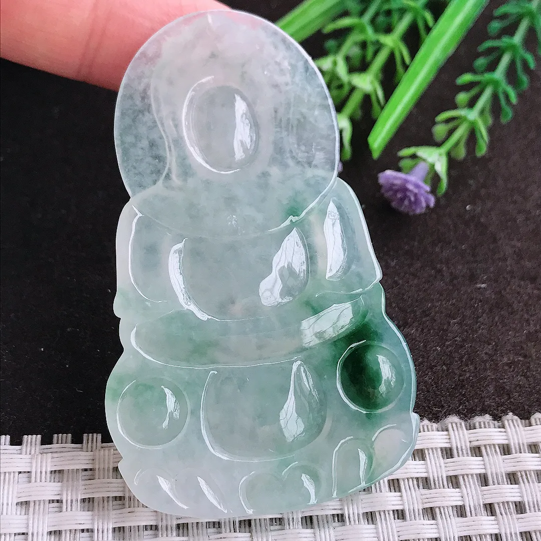 天然A货翡翠67.3/41/6.1老坑18k金镶嵌冰胶果冻冰飘花正装观音吊坠翡翠玉观音