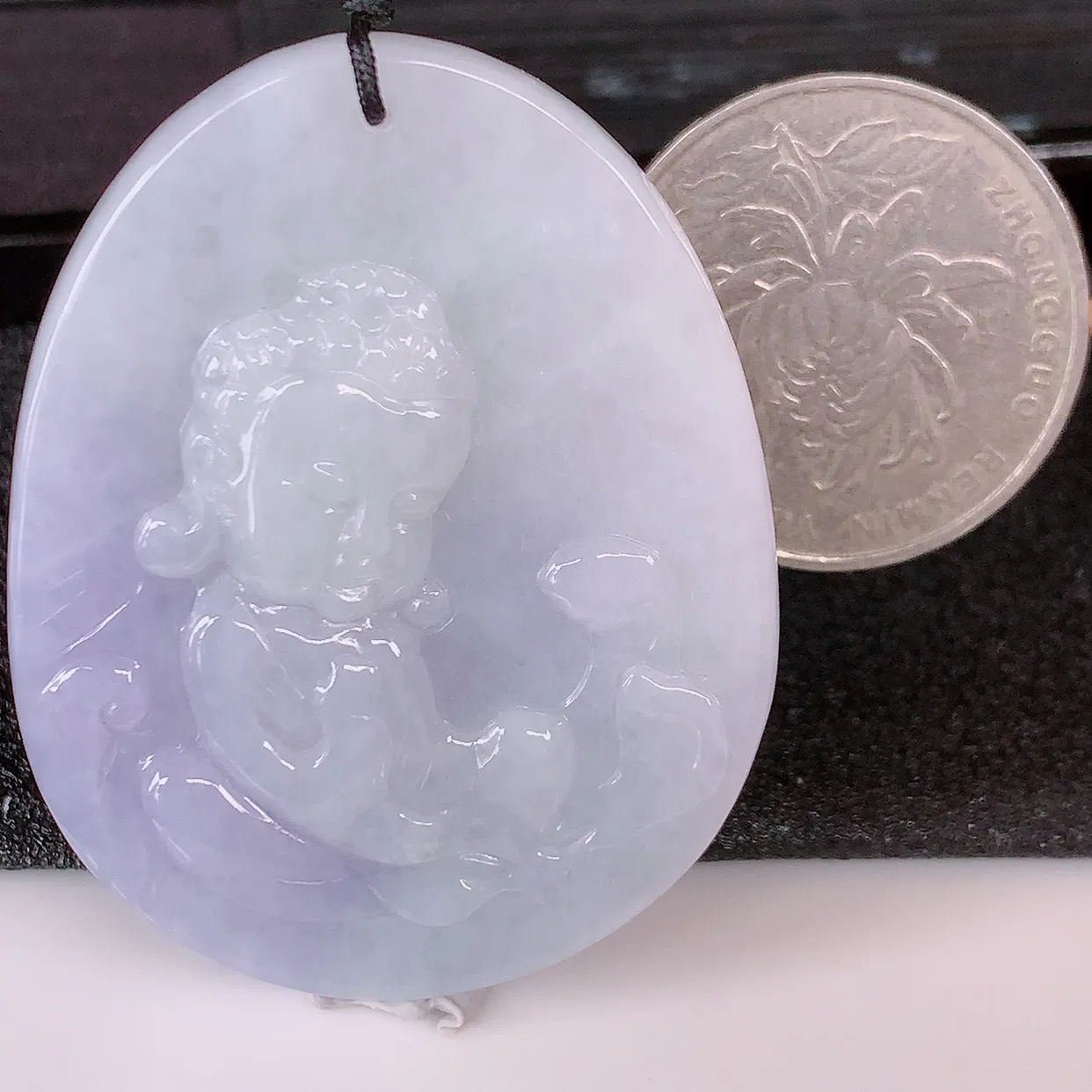 自然光实拍，冰润紫罗兰翡翠保平安宝宝佛吊坠，玉质莹润，佩戴佳品，#41.13