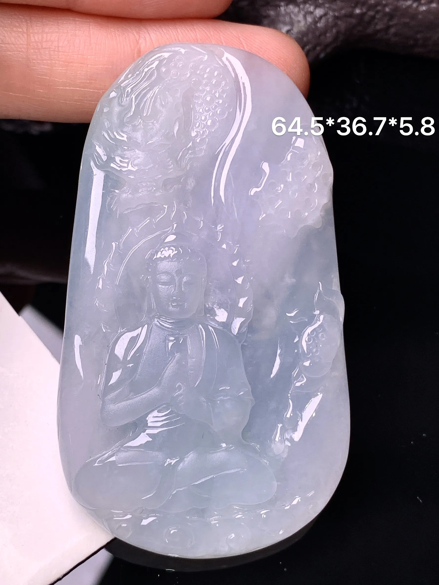 冰种乘龙观音菩萨吊坠 玉质细腻 水润亮眼 色泽艳丽 整体尺寸64.5*36.7*5.8