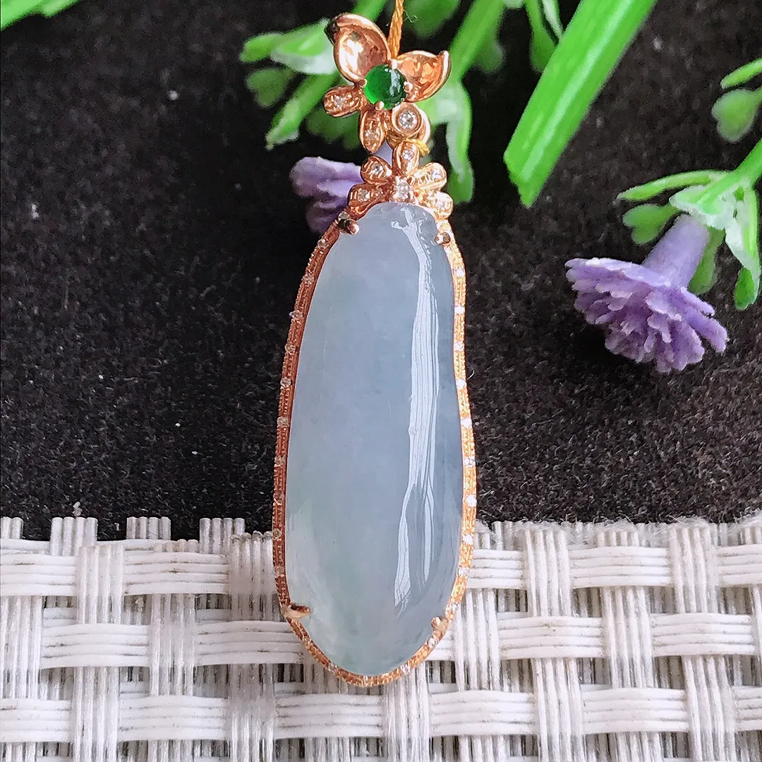 天然A货翡翠37/11/7.8老坑18k金镶嵌冰胶果冻紫罗兰福瓜吊坠翡翠挂件