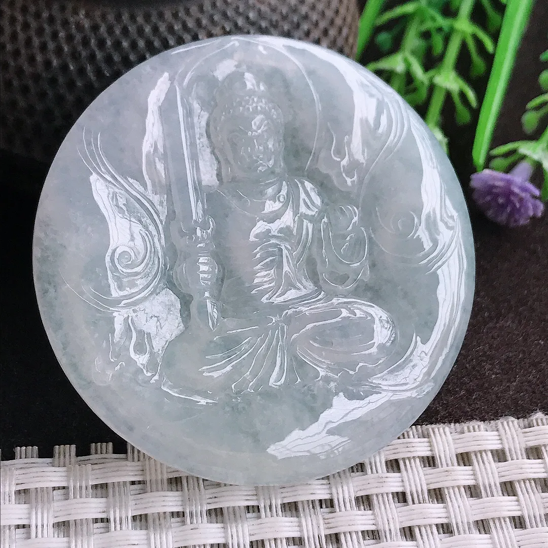 天然A货翡翠51/5老坑秀气冰润不懂明王吊坠翡翠挂件