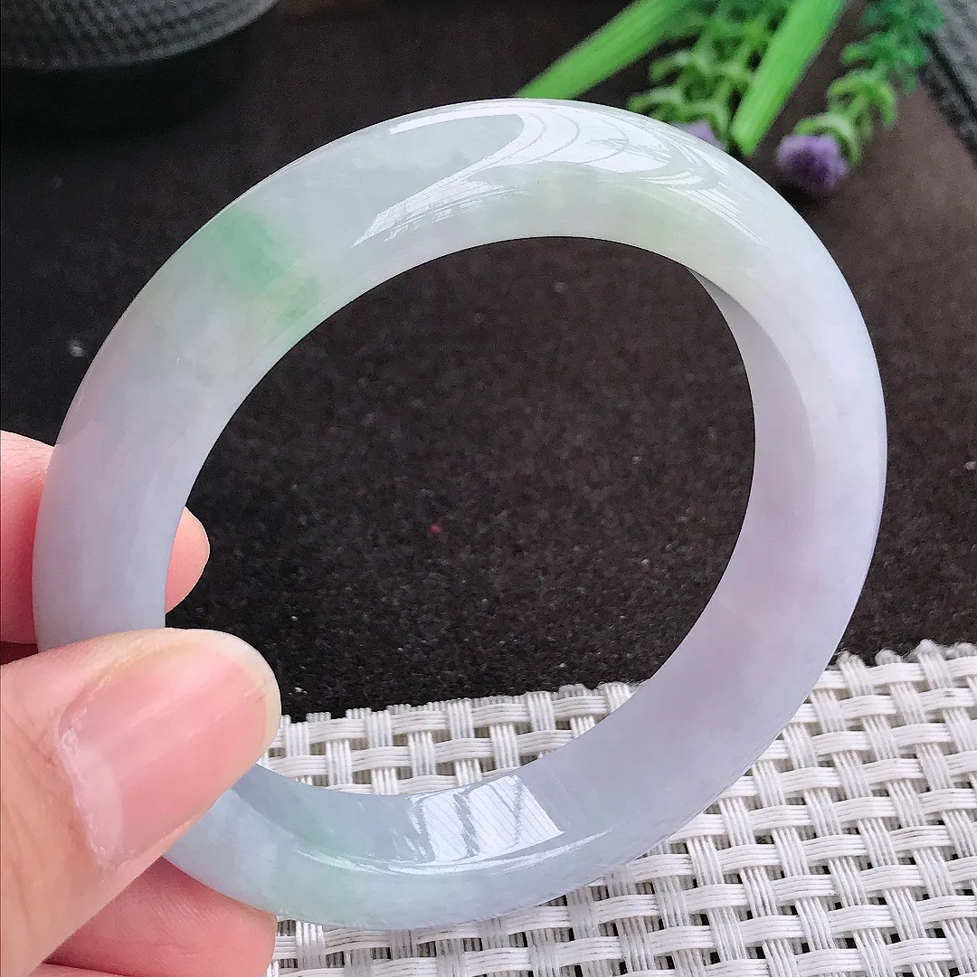 天然A货翡翠56.5/12.5/9.3老坑冰润起胶紫罗兰手镯宽边玉镯