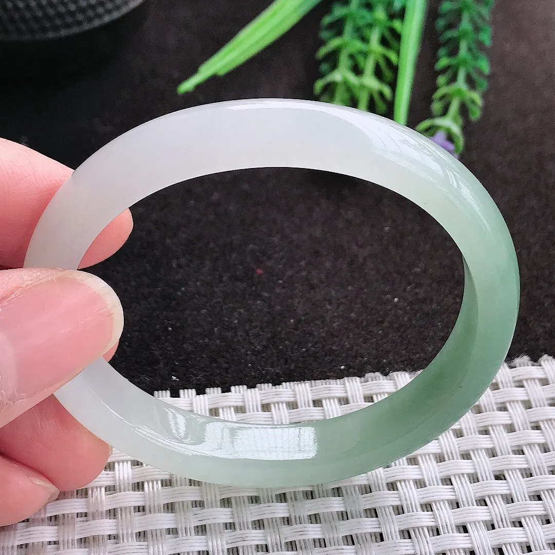 天然A货翡翠53.5/46/10/7老坑冰润起胶冰晴贵妃手镯宽边玉镯