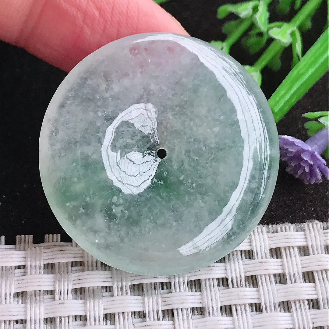 天然A货翡翠34.8/5.5老坑冰种果冻胶平安扣吊坠翡翠玉扣挂件