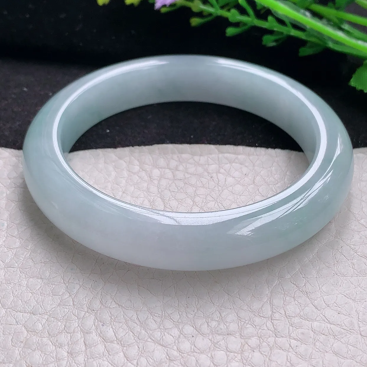 r自然光59*12*9.2平安镯 翡翠a货玉手镯冰胶白月光宽边珠宝玉手环