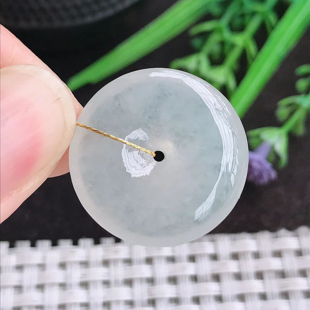 天然A货翡翠22.7/5.6老坑冰胶水灵白冰平安扣吊坠翡翠挂件