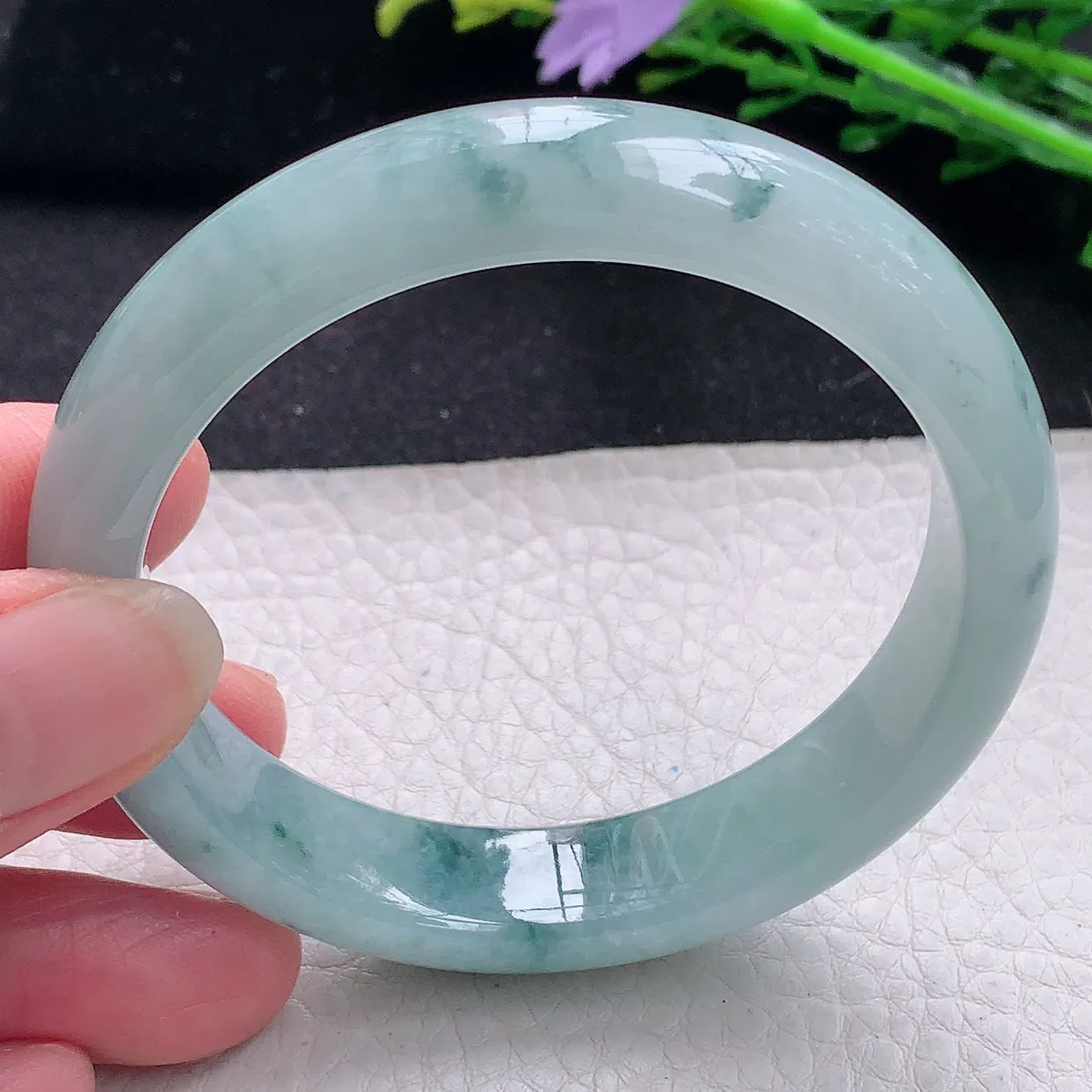 xx自然光56*12.8*7.8平安镯 翡翠a货玉手镯冰飘花宽边珠宝玉手环