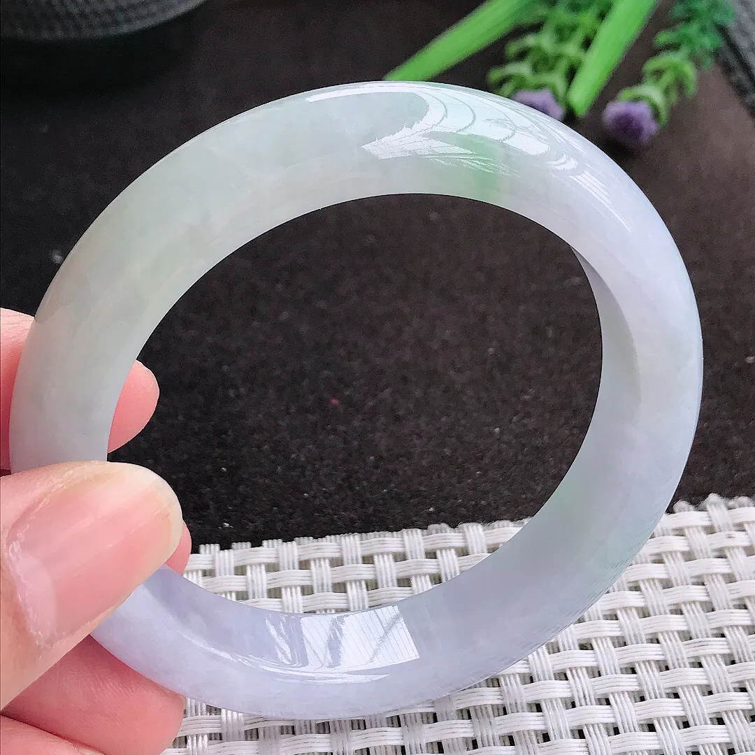 天然A货翡翠56.5/12.5/9.3老坑冰润起胶紫罗兰手镯宽边玉镯