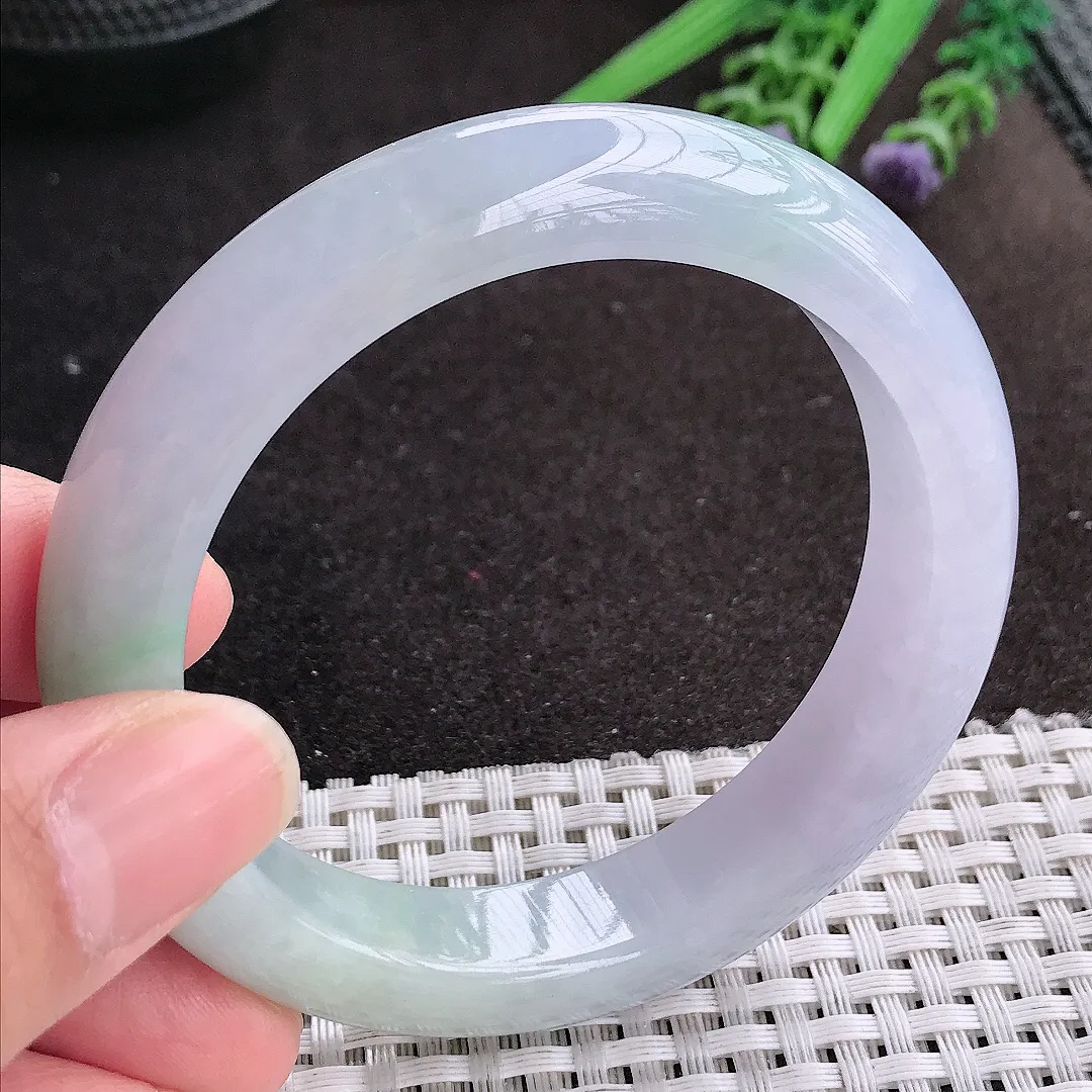 天然A货翡翠56.5/12.5/9.3老坑冰润起胶紫罗兰手镯宽边玉镯