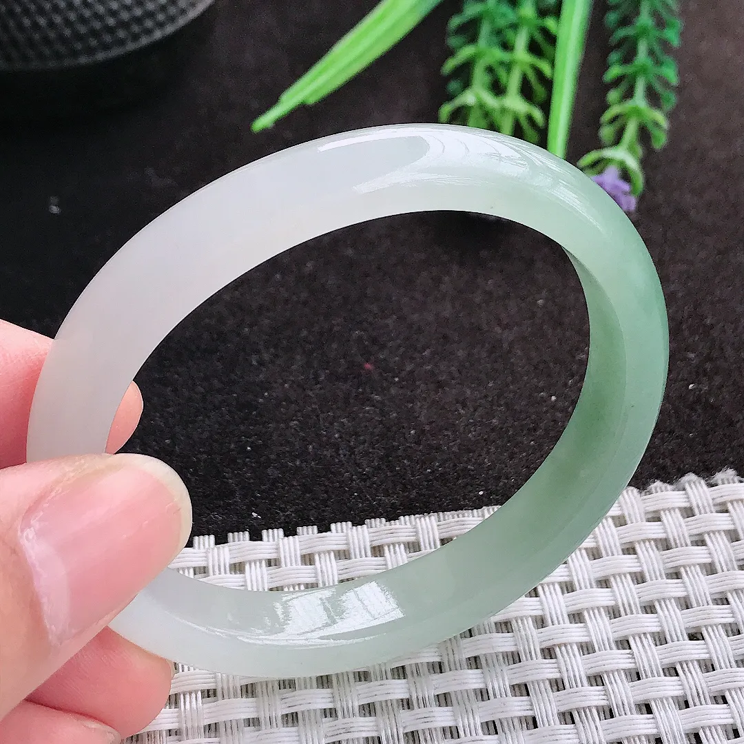 天然A货翡翠53.5/46/10/7老坑冰润起胶冰晴贵妃手镯宽边玉镯