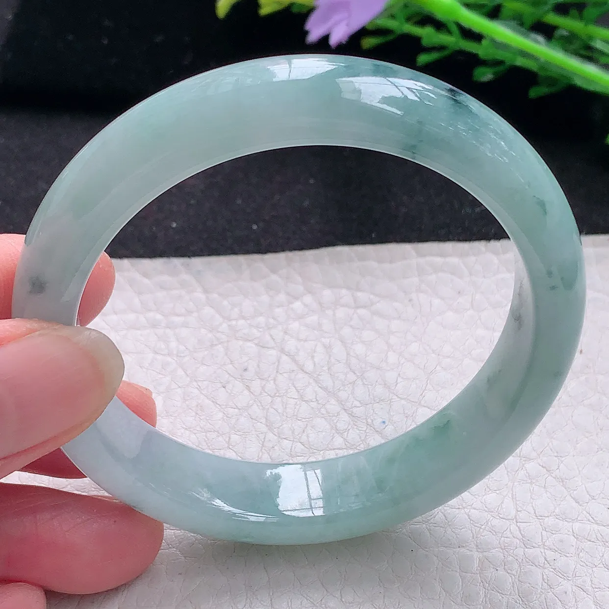 xx自然光56*12.8*7.8平安镯 翡翠a货玉手镯冰飘花宽边珠宝玉手环