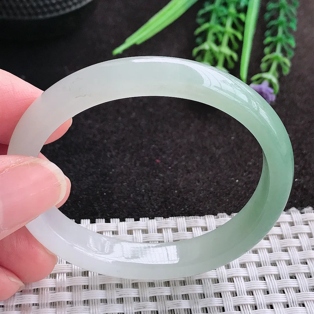 天然A货翡翠53.5/46/10/7老坑冰润起胶冰晴贵妃手镯宽边玉镯