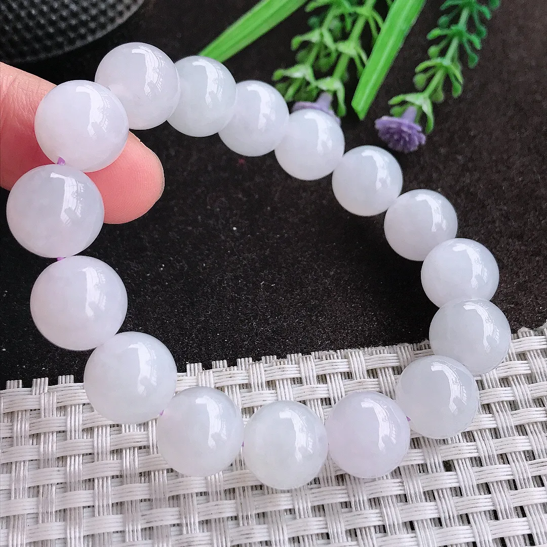 天然A货翡翠12.6/16颗老坑冰润水灵月光白玉珠手链圆珠手串