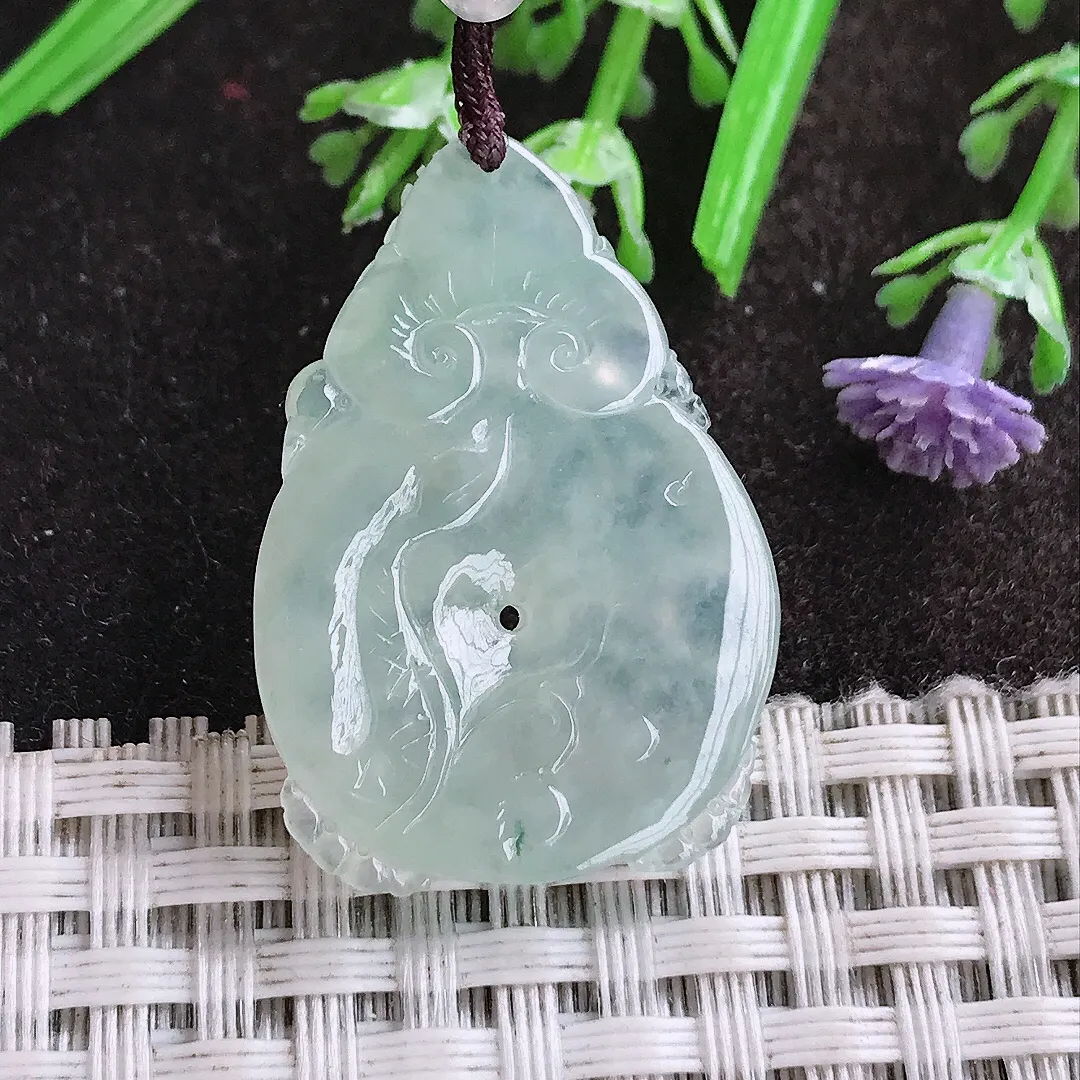 天然A货翡翠31.3/22.5/6.5老坑冰透果冻胶冰飘花龙牌吊坠翡翠龙行天下挂件