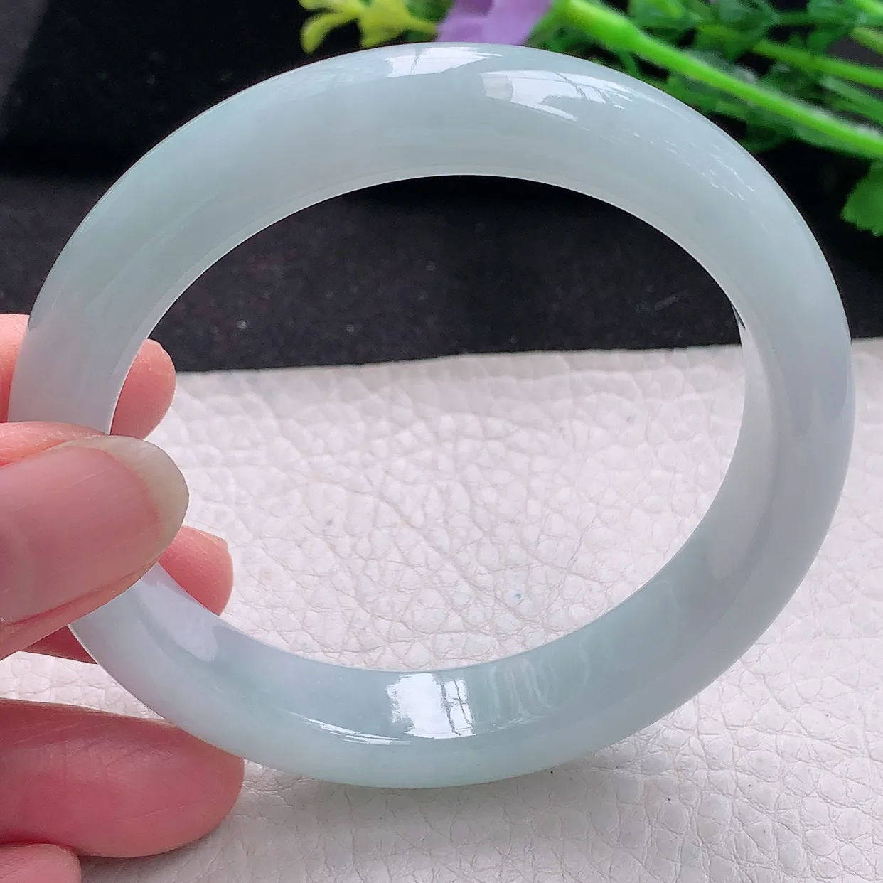 xx自然光58*12.2*8.8平安镯 翡翠a货玉手镯冰胶蓝韵宽边珠宝玉手环