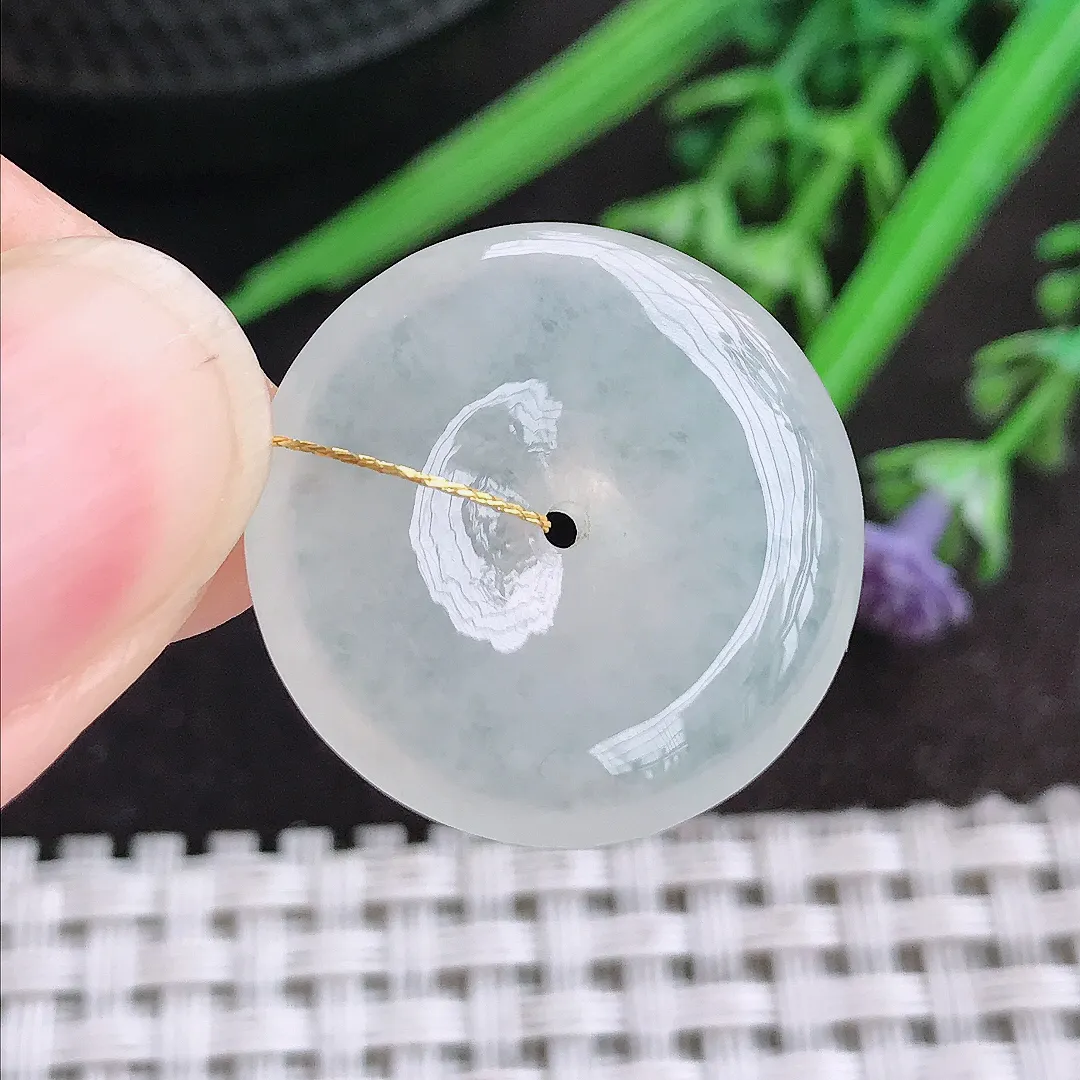 天然A货翡翠22.7/5.6老坑冰胶水灵白冰平安扣吊坠翡翠挂件