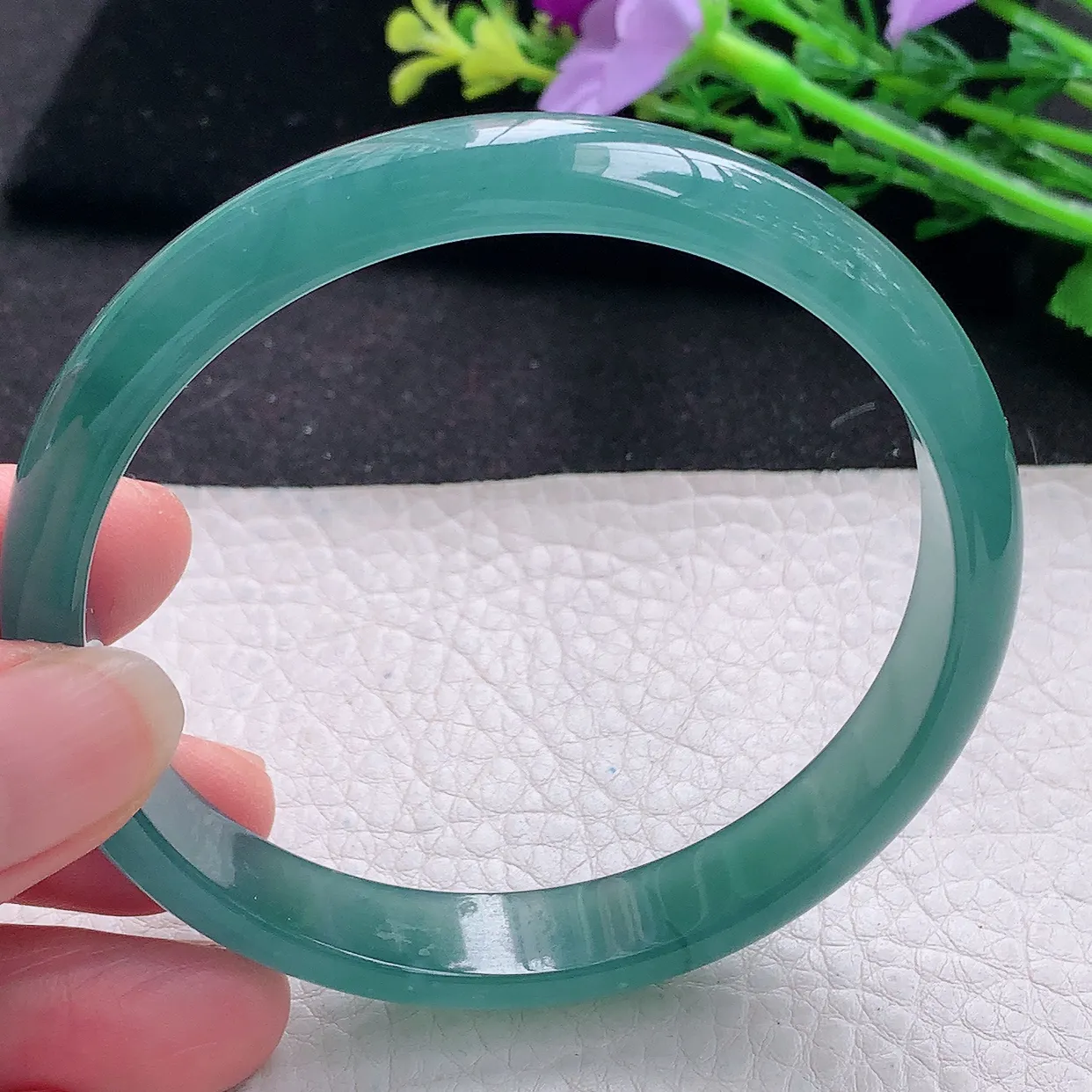 yh大圈口62*11*6平安镯 翡翠a货玉手镯冰蓝宽边珠宝玉手环