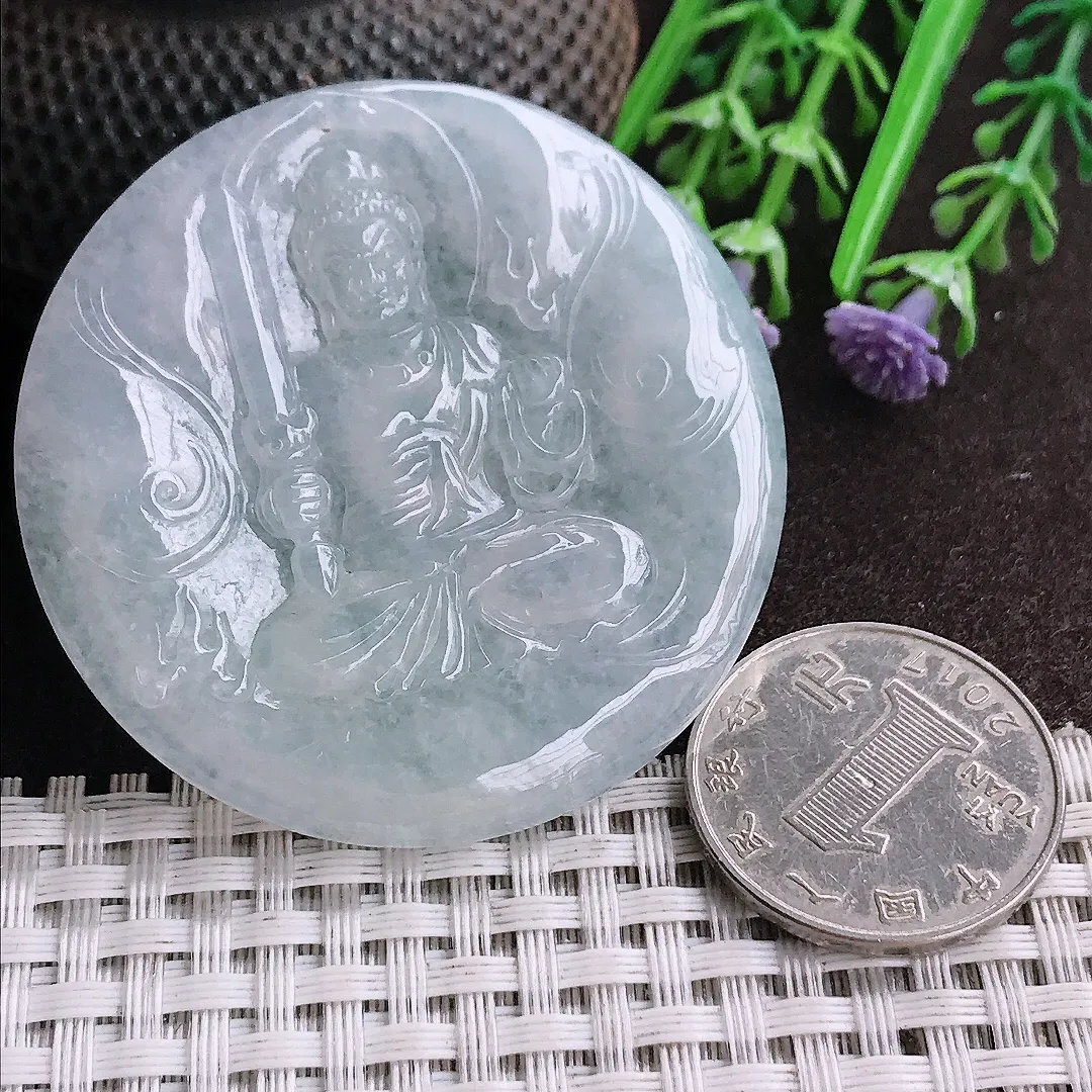 天然A货翡翠51/5老坑秀气冰润不懂明王吊坠翡翠挂件