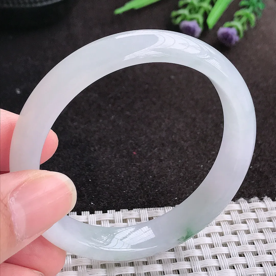 天然A货翡翠55/11.7/7.2老坑冰润起胶飘花手镯宽边玉镯