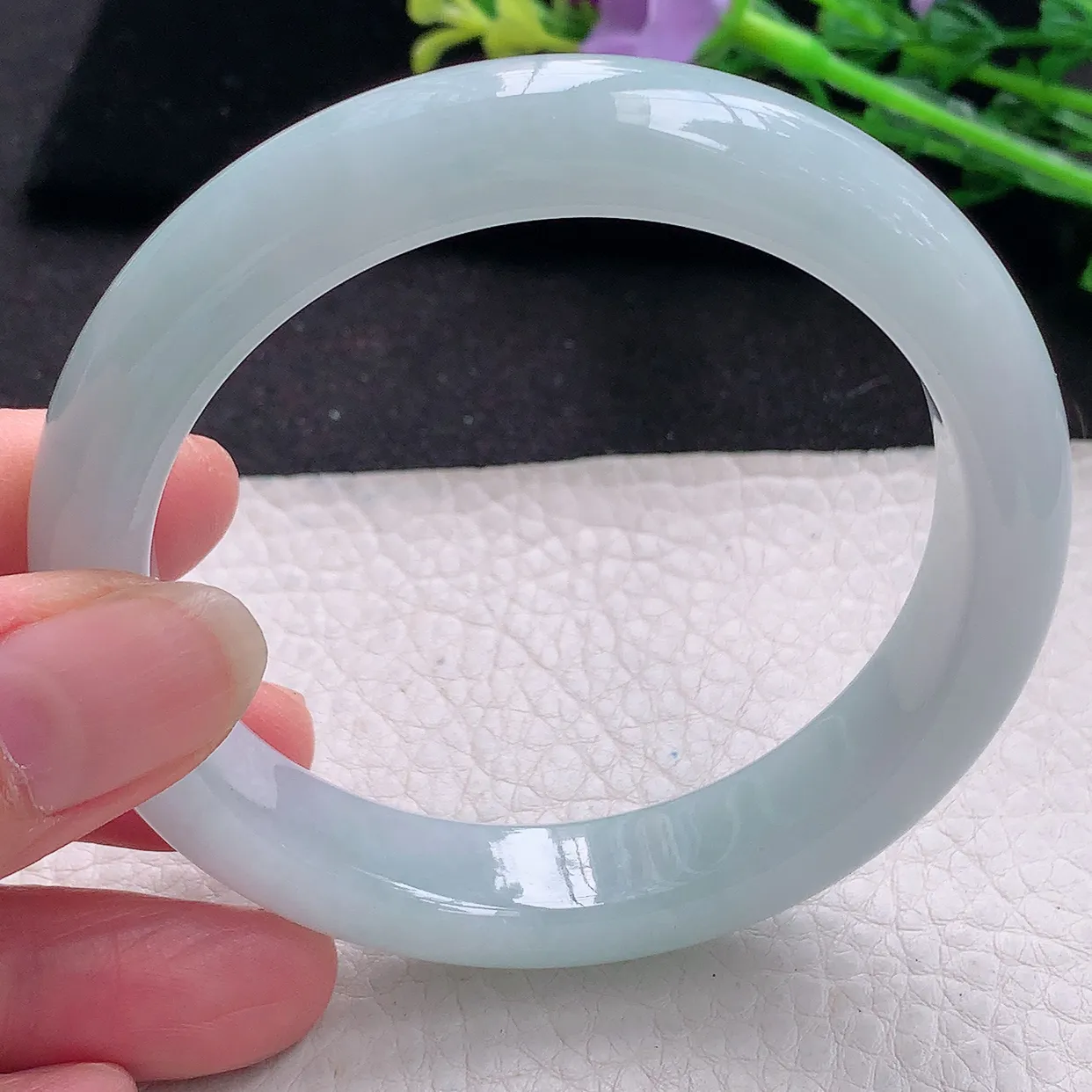 xx自然光58*12.2*8.8平安镯 翡翠a货玉手镯冰胶蓝韵宽边珠宝玉手环