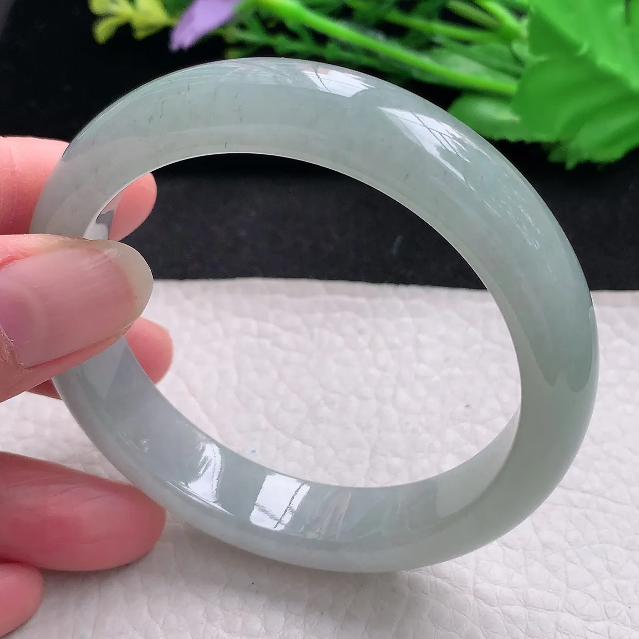 z自然光57.5*13.2*8.2平安镯 翡翠a货玉手镯冰润宽边珠宝玉手环