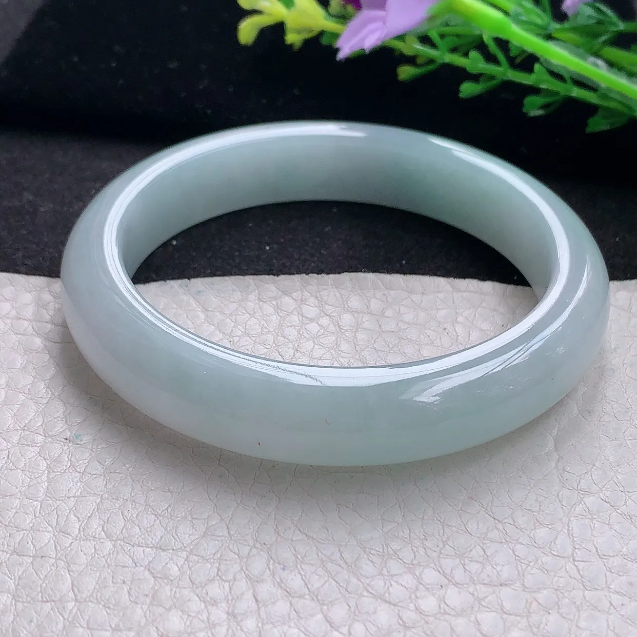 xx自然光58*12.2*8.8平安镯 翡翠a货玉手镯冰胶蓝韵宽边珠宝玉手环