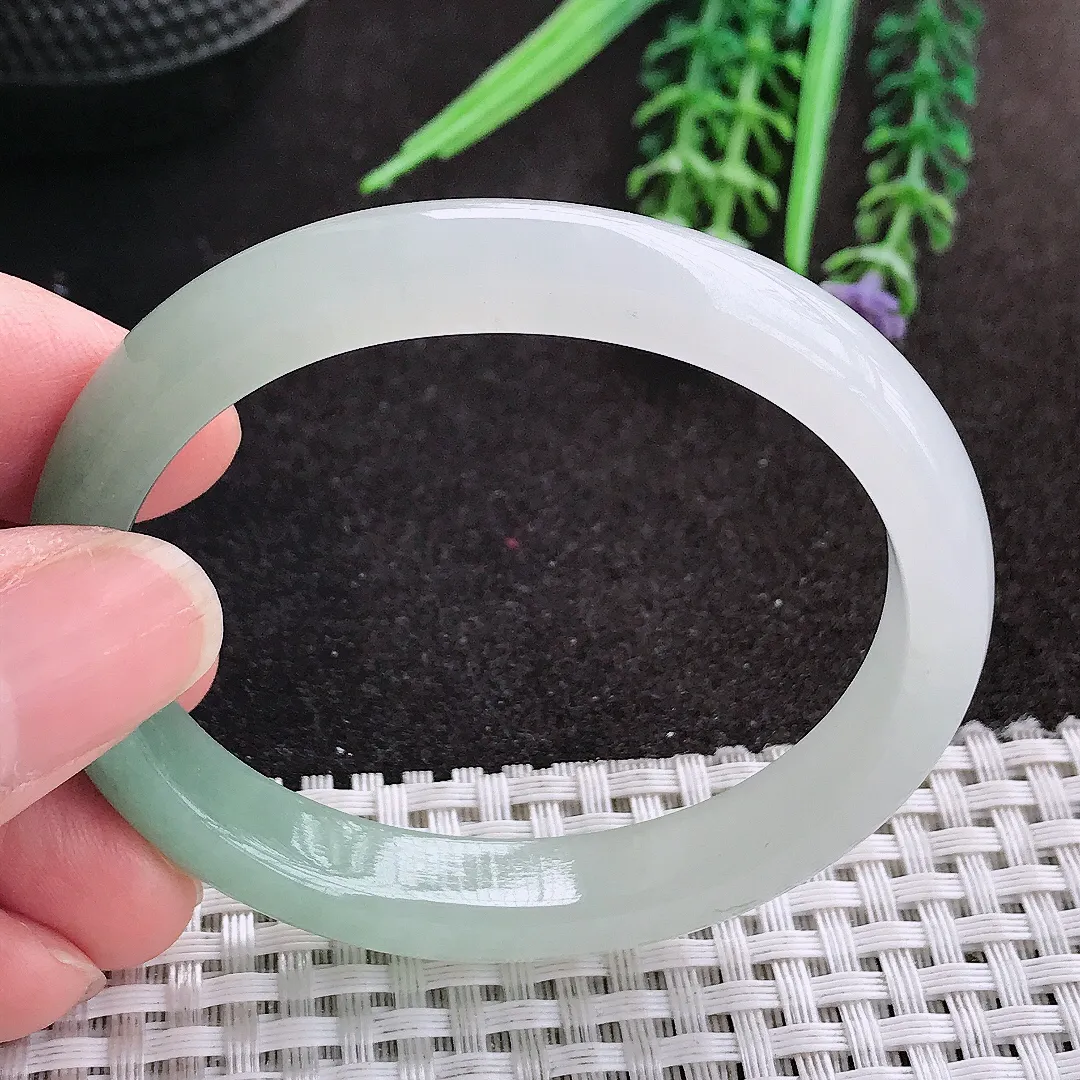 天然A货翡翠53.5/46/10/7老坑冰润起胶冰晴贵妃手镯宽边玉镯