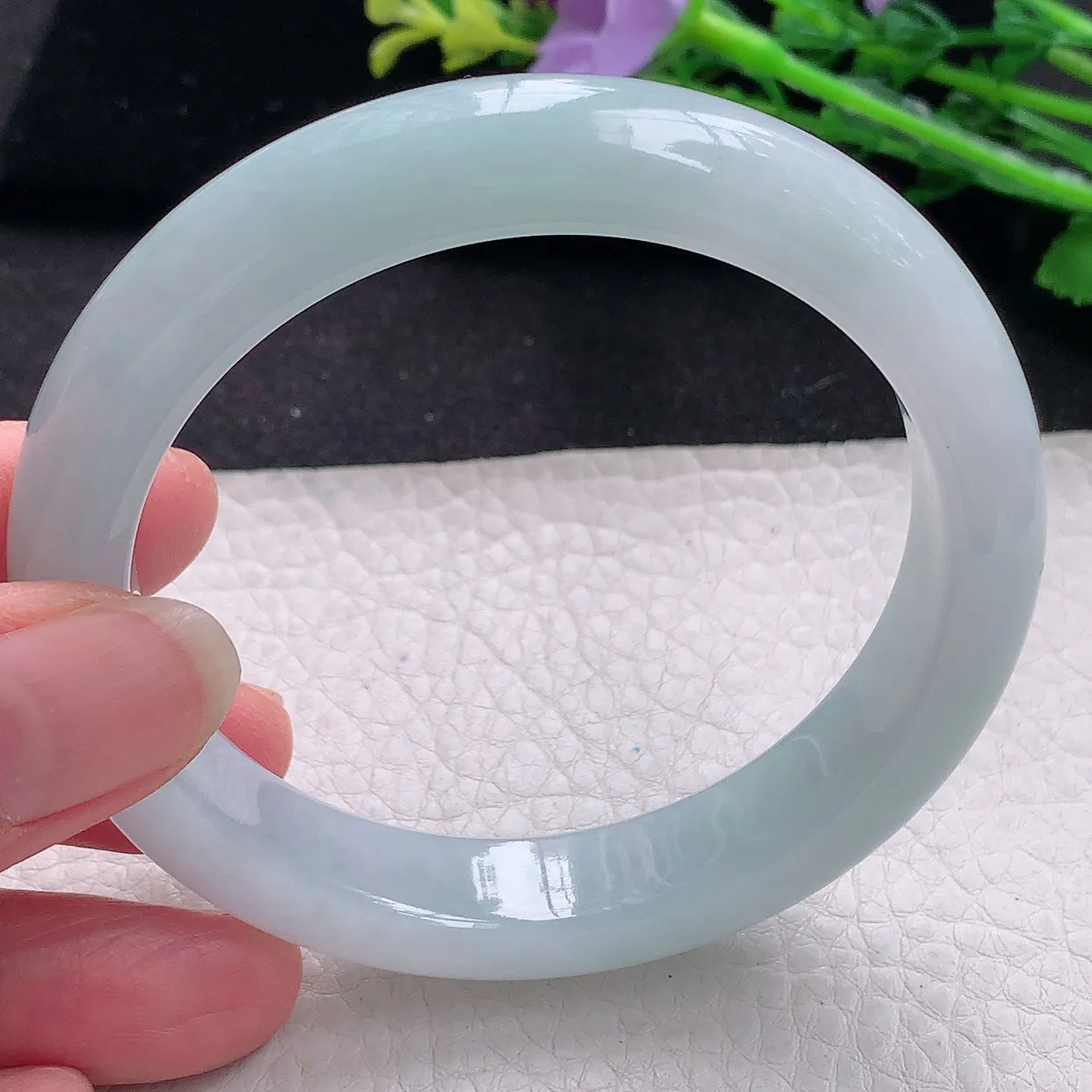 xx自然光58*12.2*8.8平安镯 翡翠a货玉手镯冰胶蓝韵宽边珠宝玉手环