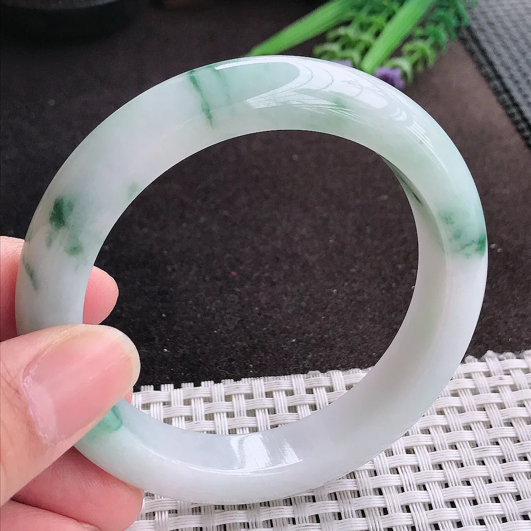 天然A货翡翠60/12.6/9.5老坑精美油润飘花手镯宽边玉镯