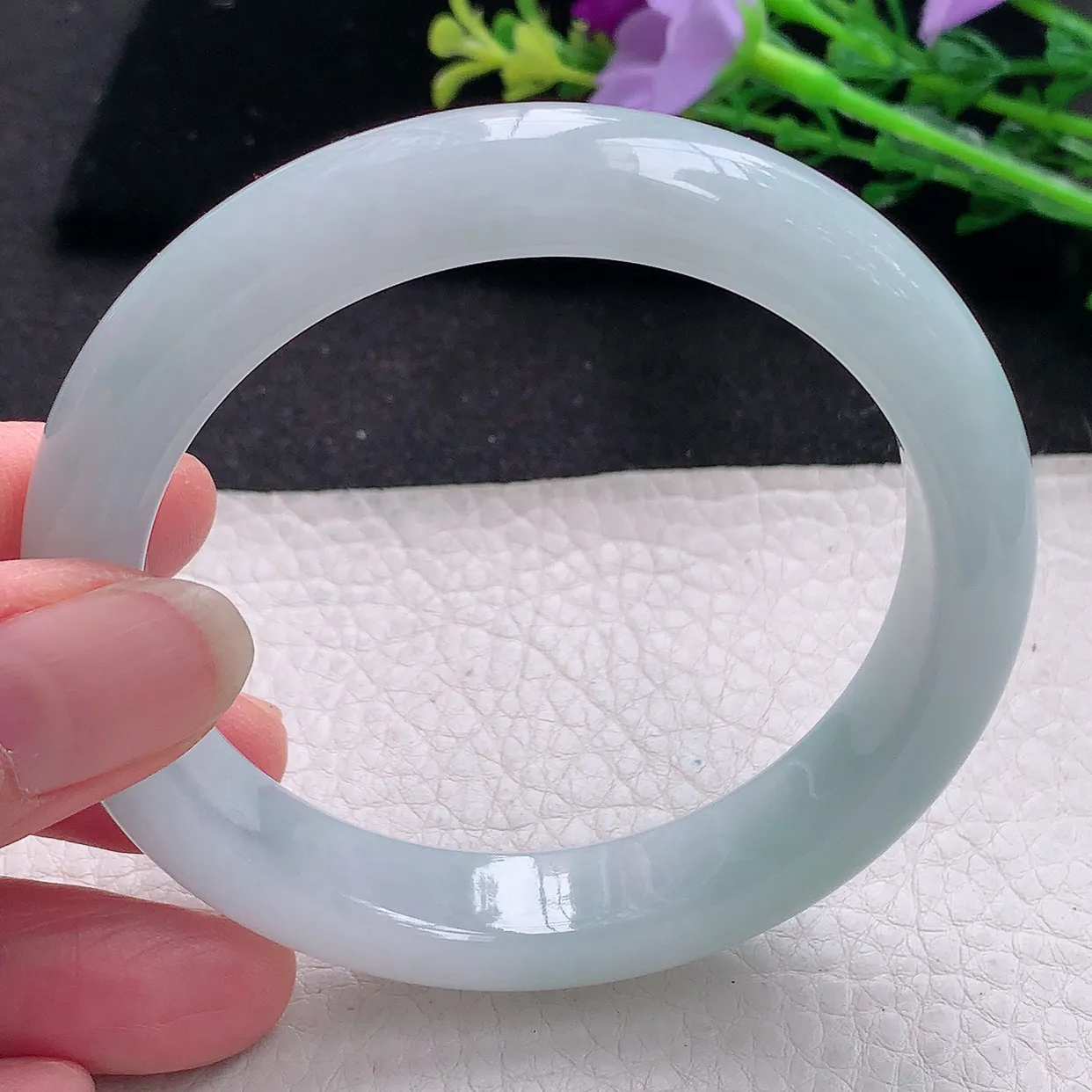 xx自然光58*12.2*8.8平安镯 翡翠a货玉手镯冰胶蓝韵宽边珠宝玉手环