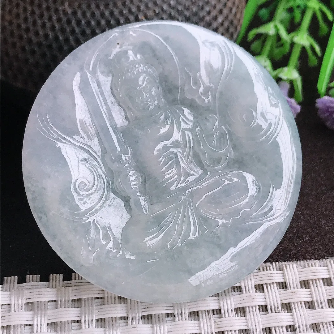 天然A货翡翠51/5老坑秀气冰润不懂明王吊坠翡翠挂件